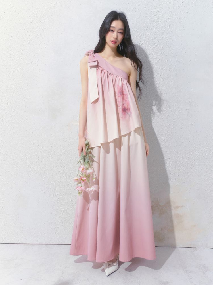 Slant Shoulder Niche Ambiance Dress【s0000012160】