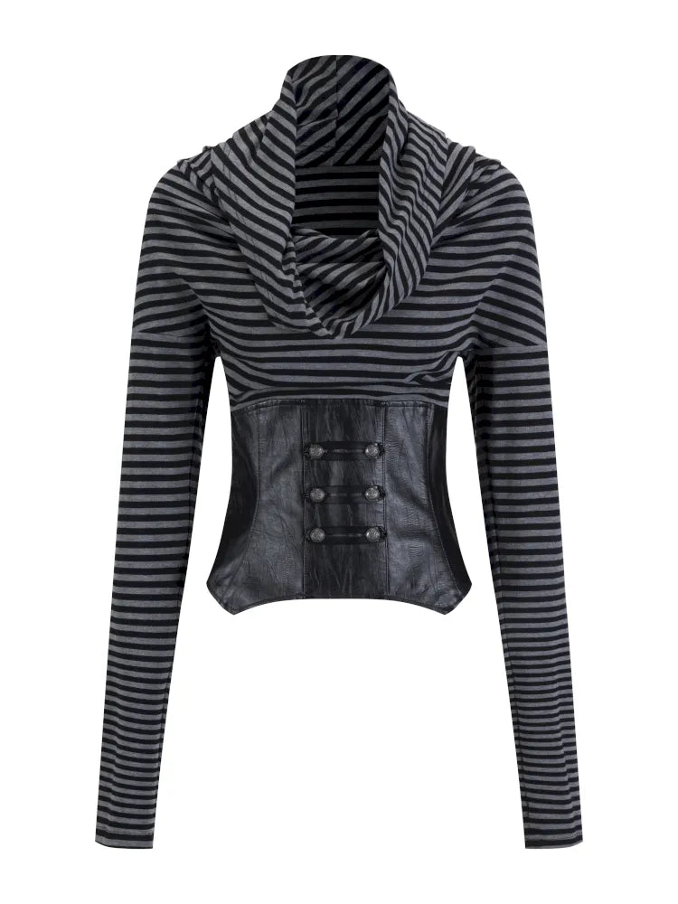 Patchwork Striped Collar Knit Top【s0000013961】