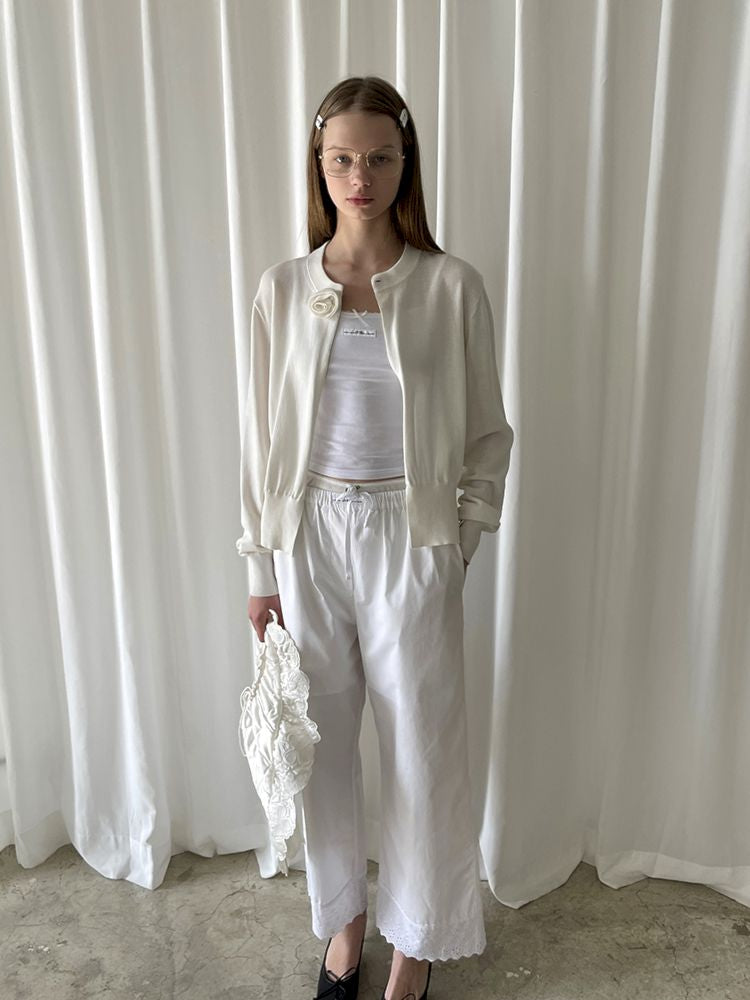 Elastic Waist Lace Hem Pants【s0000007447】