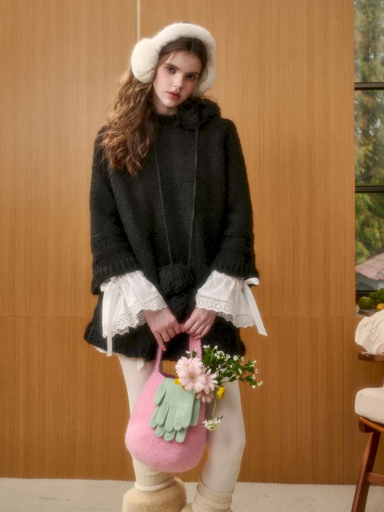 Wool Thick Hooded Fur Collar Knit Cape Skirt【s0000014890】