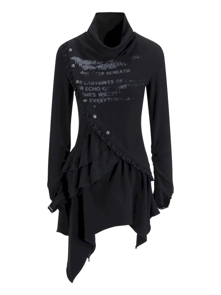 Asymmetric Collar Long-Sleeve Dress【s0000013960】