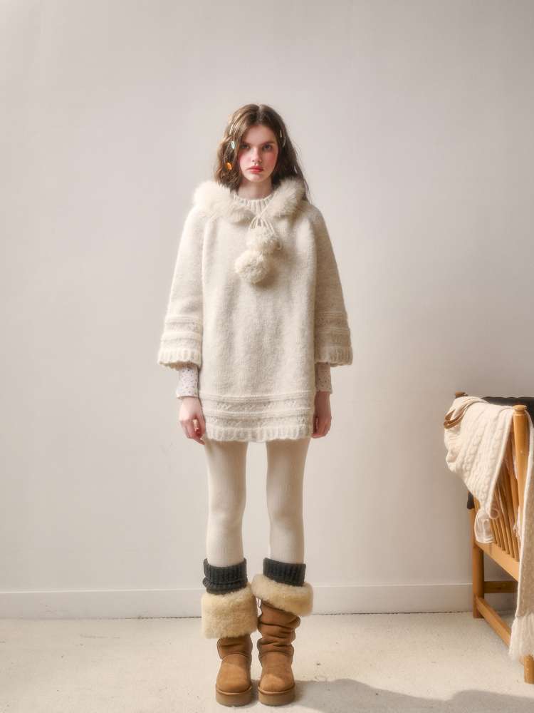 Thick Fleece Wool Knitted Cape Skirt Hooded【s0000014894】