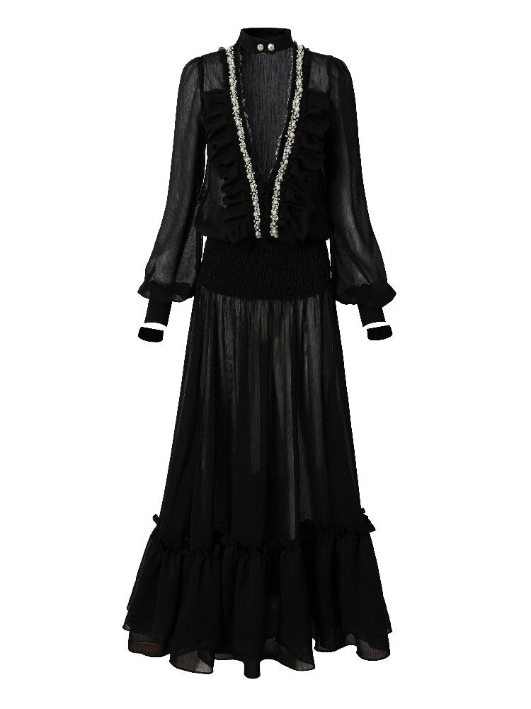 Shirring Deep V Chiffon Dress【s0000015932】