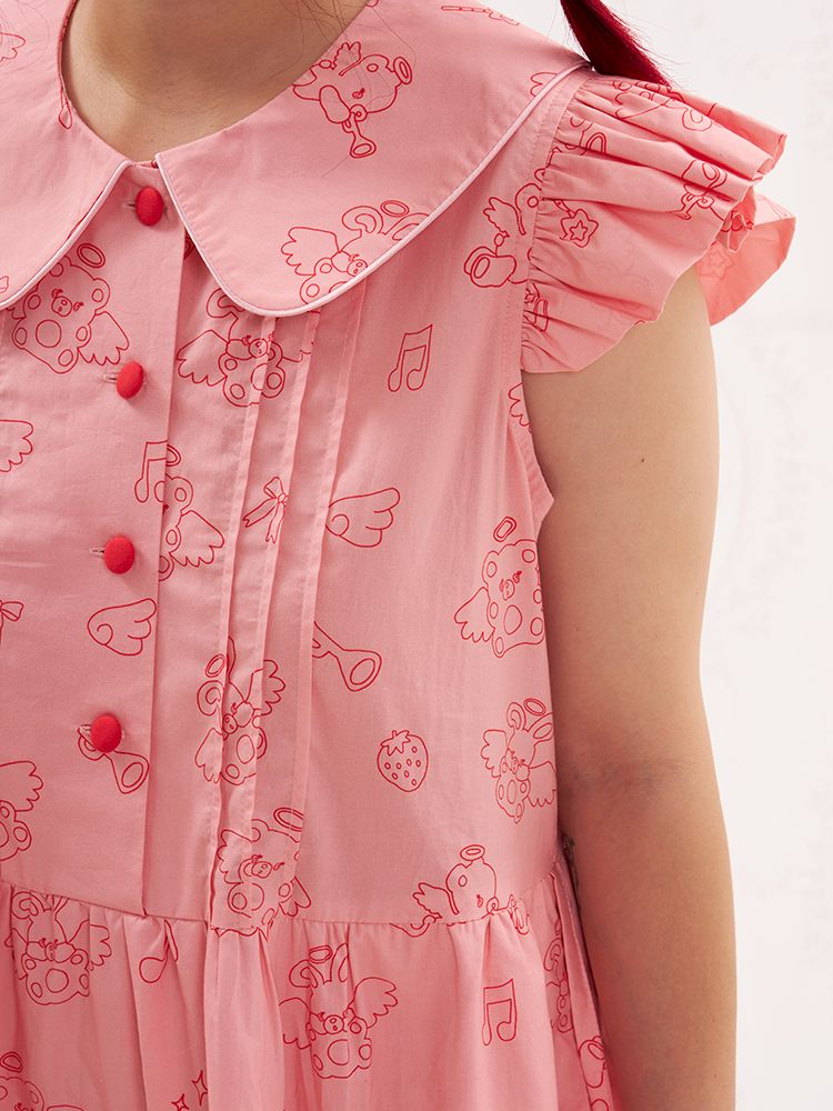 Animal Angel Fly Sleeve Pink Dress【s0000013188】