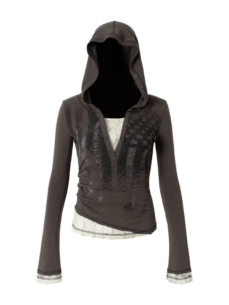 Lace Patchwork Hooded T-shirt【s0000015544】