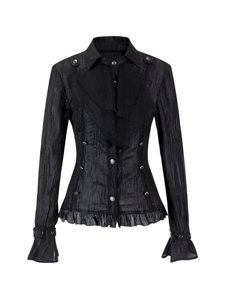 Gothic Pleated Ruffled Slim Shirt【s0000015450】