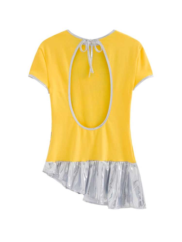 Printed backless short sleeve T-shirt【s0000009811】