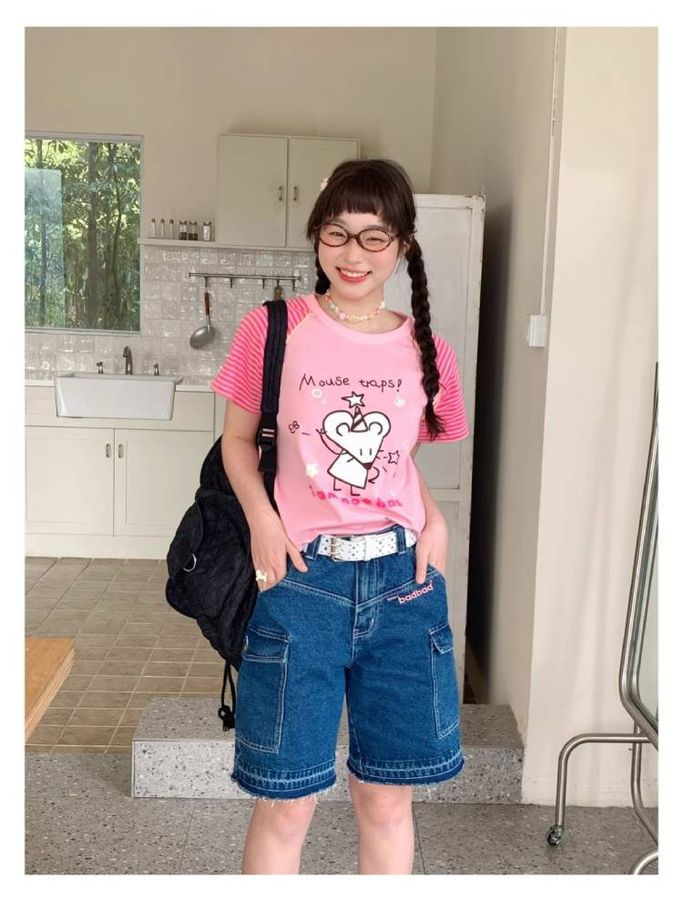 Embroidered striped T-shirt【s0000008051】