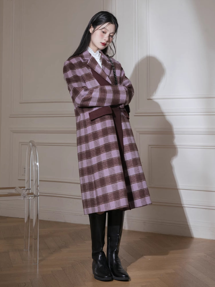 Rose plaid wool long jacket【s0000005860】