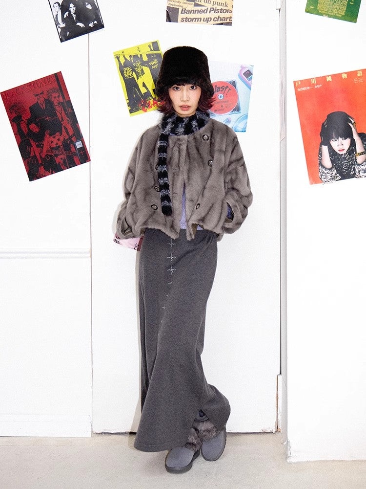 Retro grey leopard print fur jacket【s0000011544】