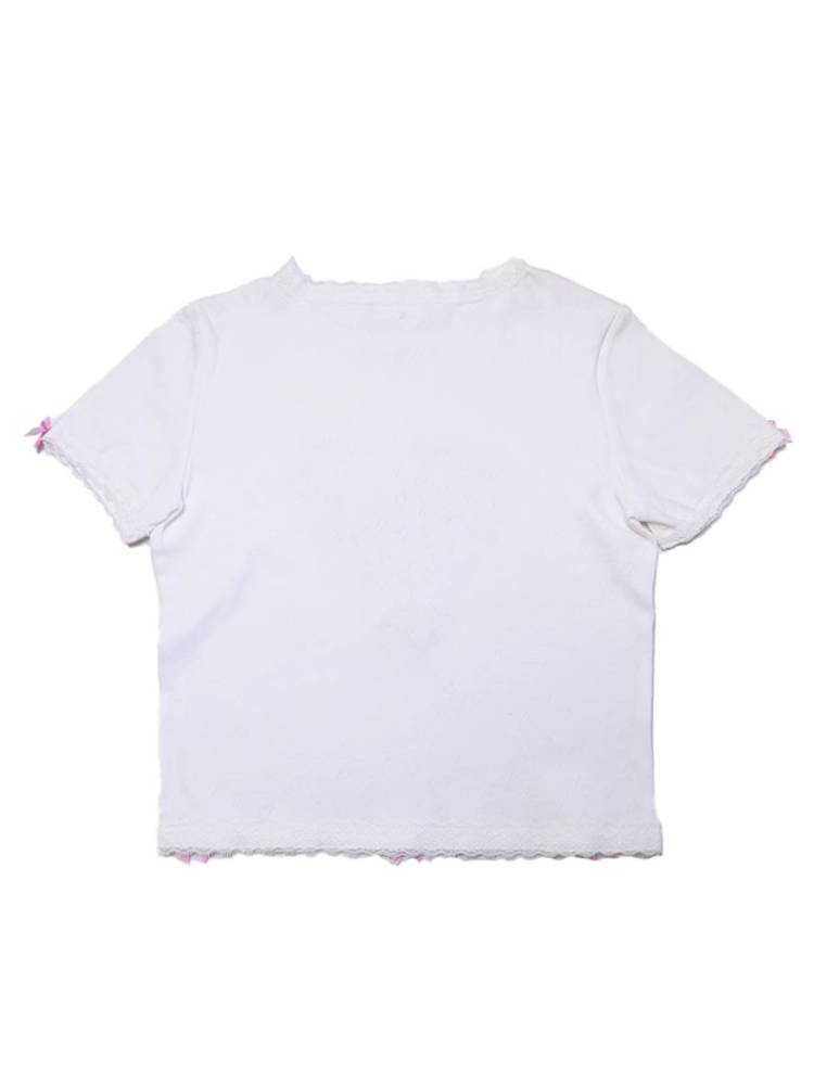 Round neck lace short sleeve T-shirt【s0000009125】
