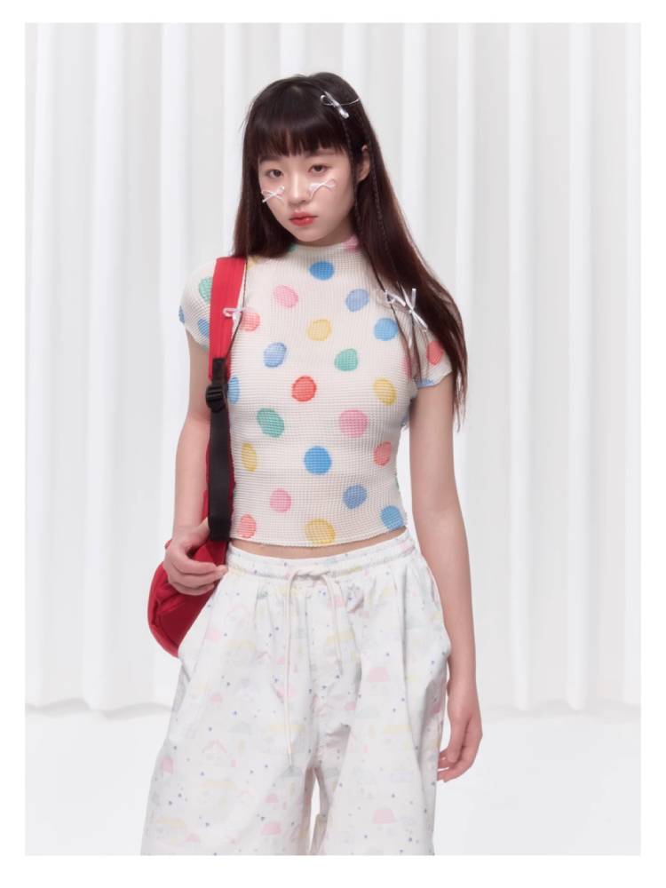 Colorful polka dot T-shirt【s0000008037】