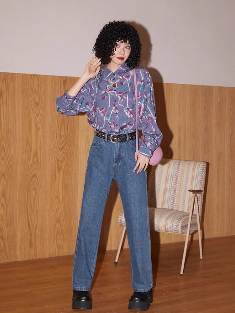 Retro doodle print shirt【s0000007406】