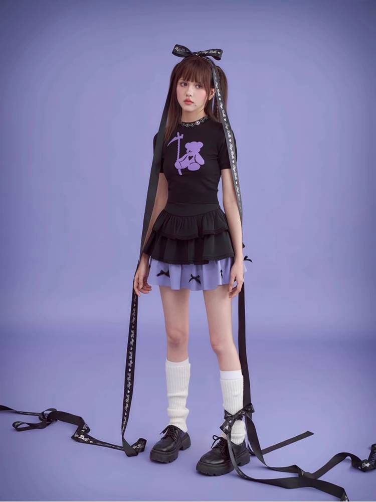 Ribbon black cake skirt【s0000008907】