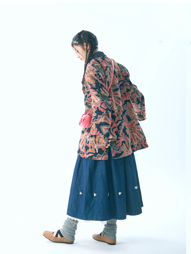 Retro print blazer【s0000007775】