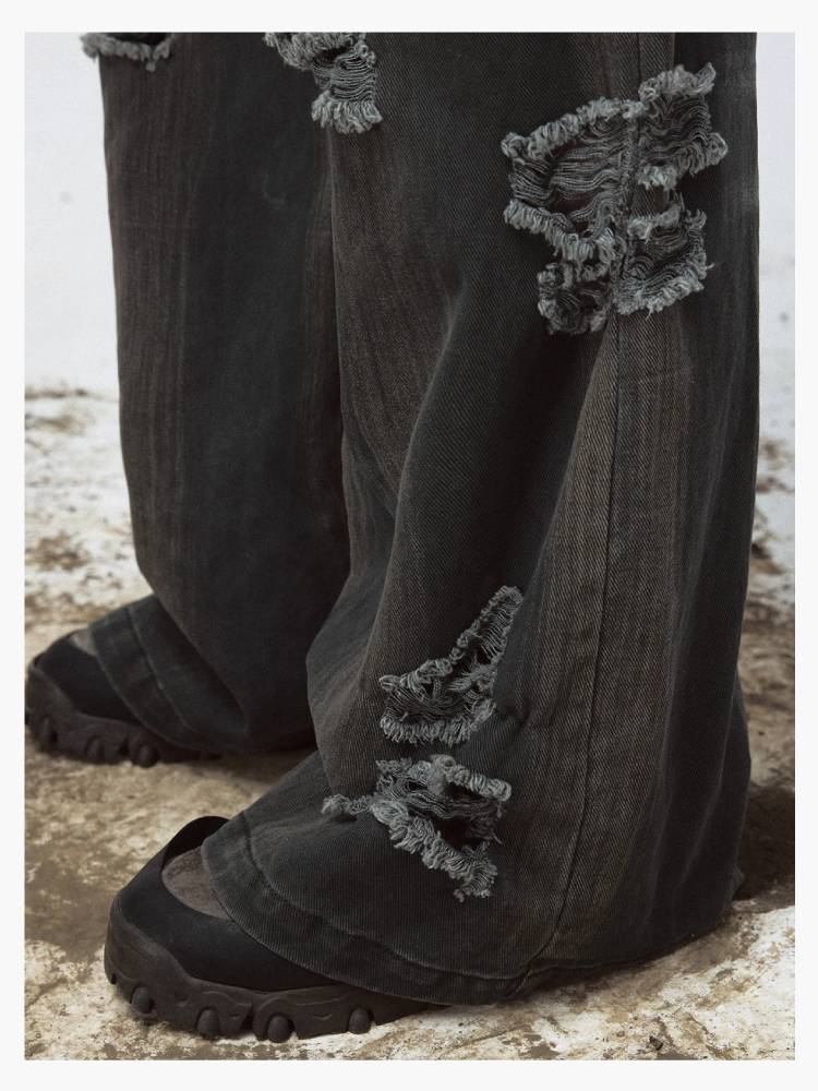 Distressed loose wide leg pants【s0000009223】