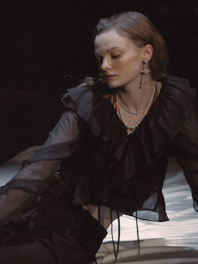 Frilly V-neck cardigan【s0000007436】