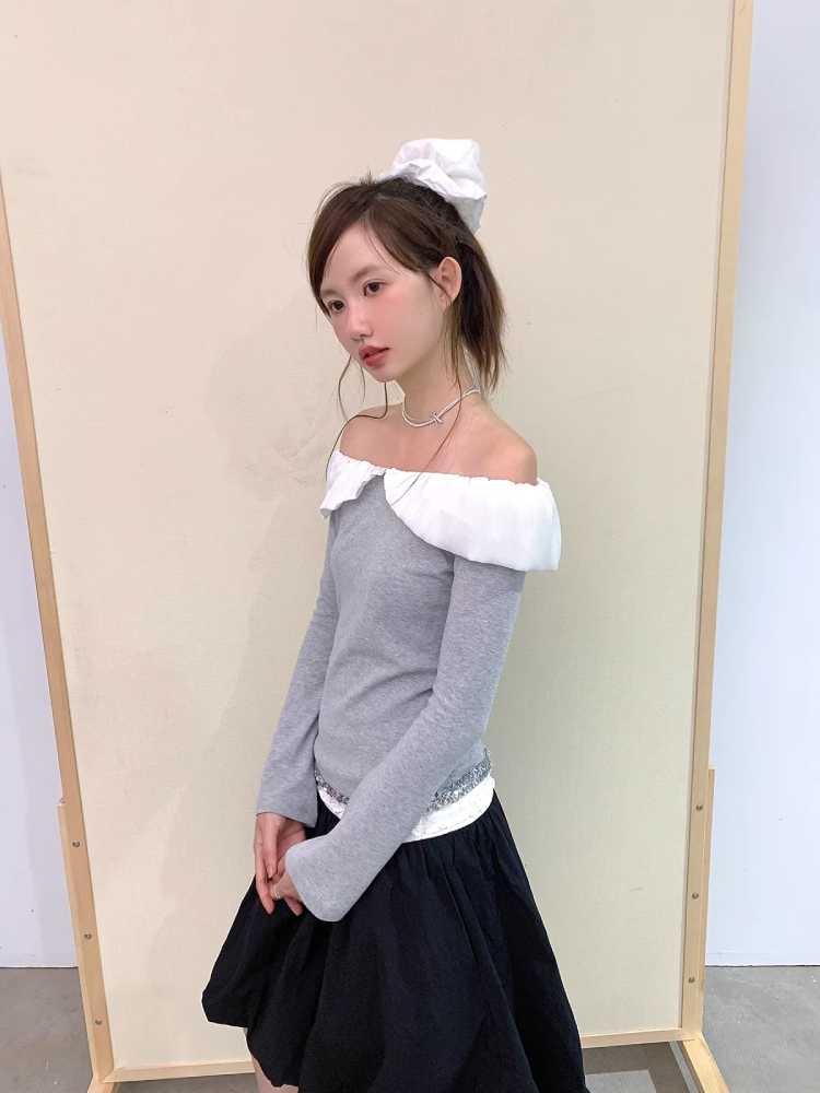 Sweet one-shoulder long-sleeve T-shirt【s0000010372】