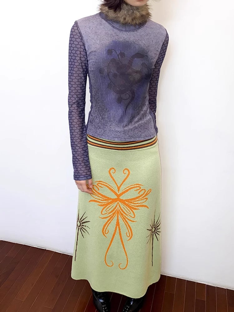 Butterfly print knit skirt【s0000011558】