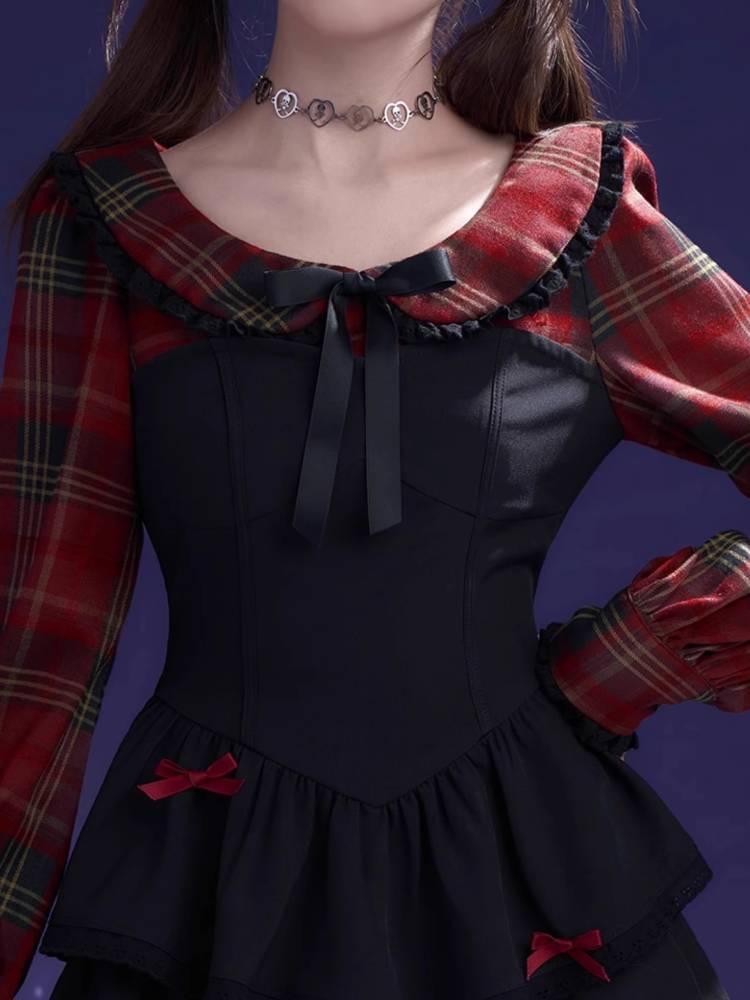 Plaid fake two piece cake dress【s0000011280】