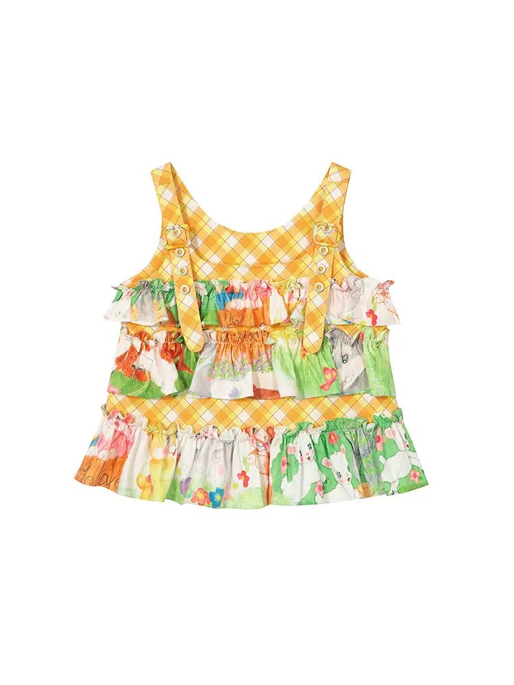 Plaid suspender top【s0000009049】