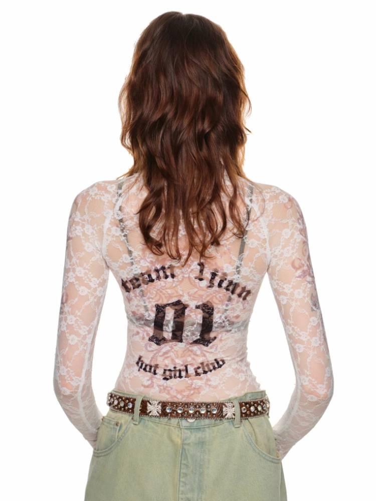 Lace slim fit long sleeve t-shirt【s0000011405】