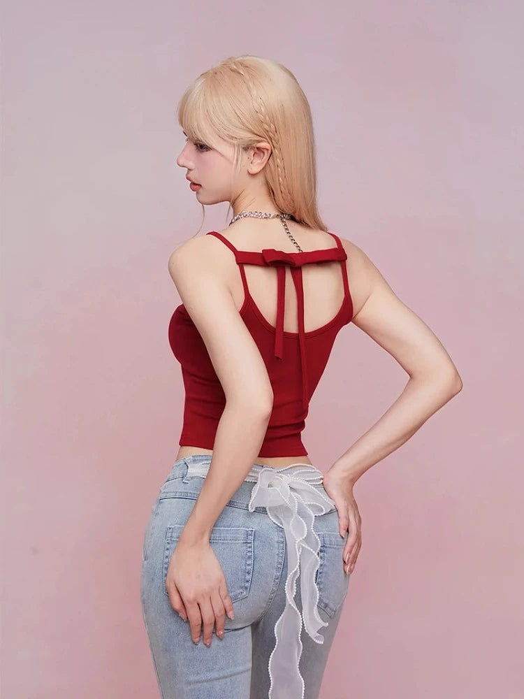 Red ribbon camisole top【s0000008947】