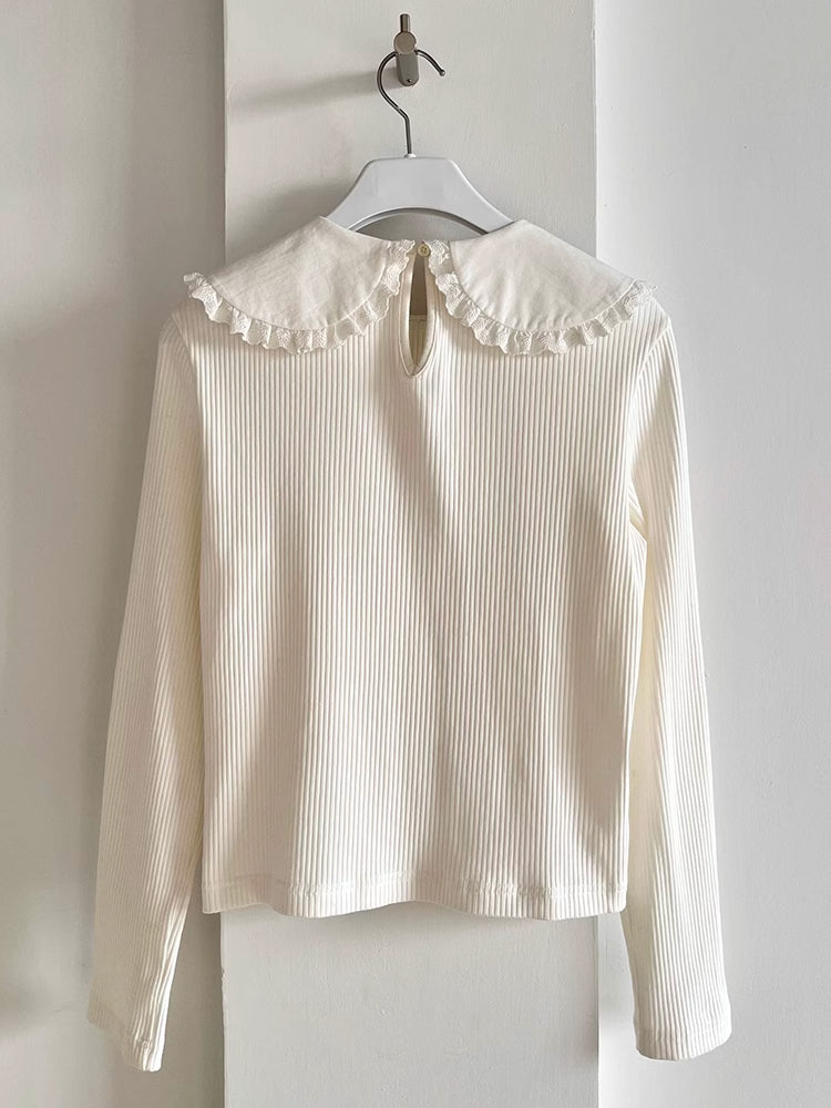 White lace doll collar knit top【s0000006516】