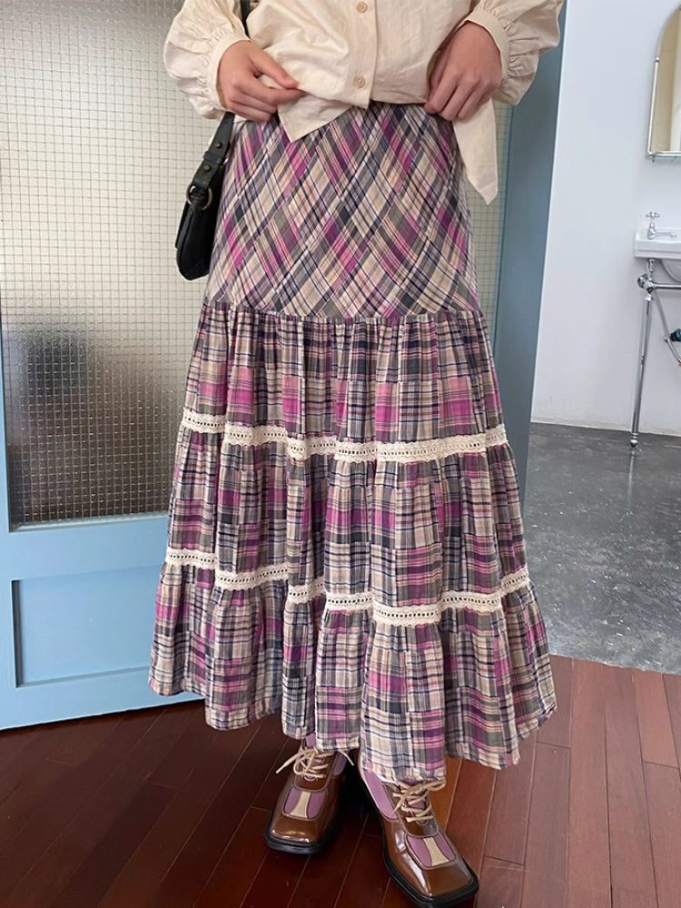 Plaid high waist A-line skirt【s0000007804】