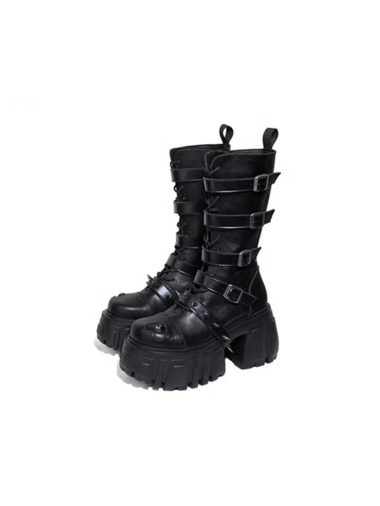 Heavy metal design platform night boots【s0000011439】