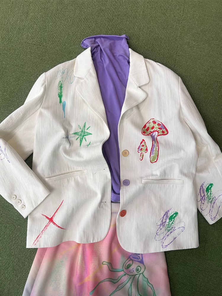 Graffiti print loose suit【s0000007414】