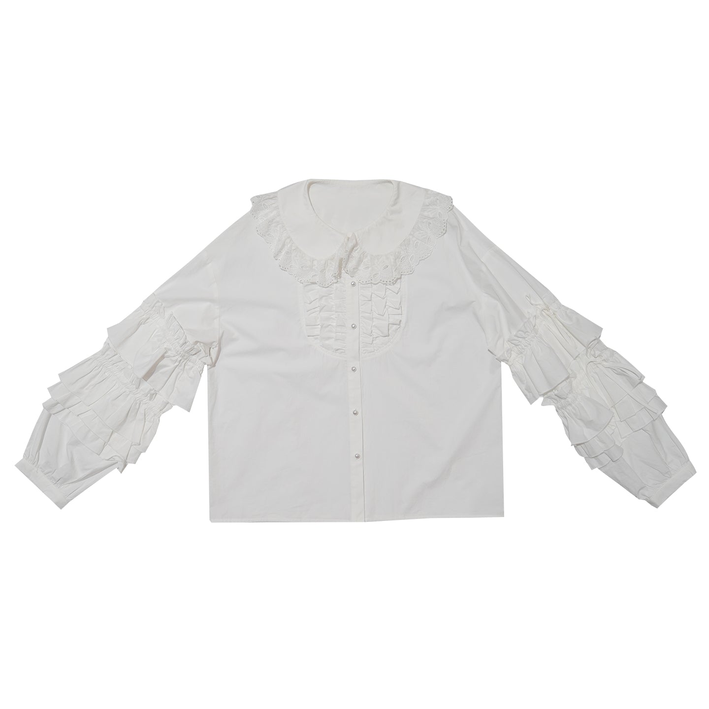 Pink checkered lace trim long-sleeved shirt【s0000012761】