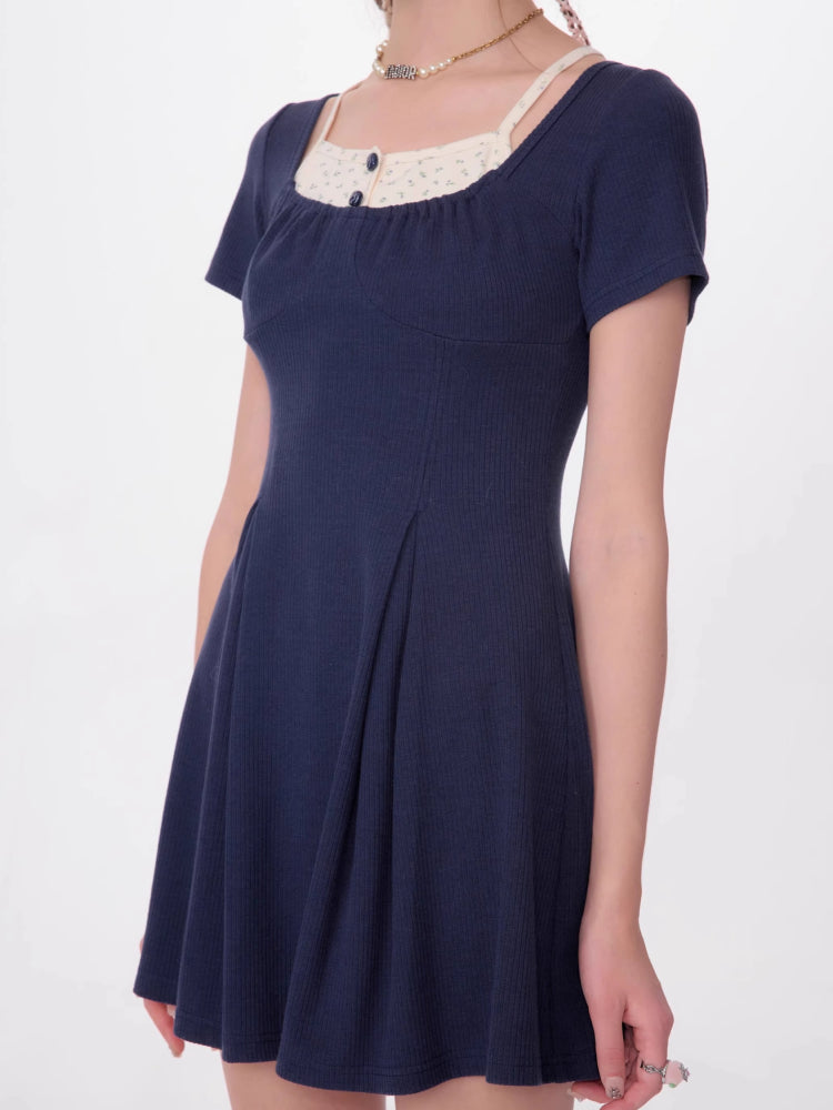 Fake two piece short sleeve dress【s0000007814】