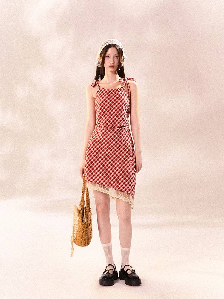 Red plaid dress【s0000008412】