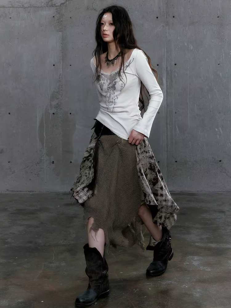 Detachable long sleeve T-shirt and skirt set【s0000009981】