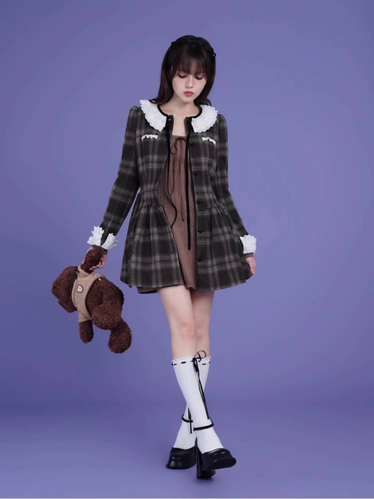 Lace collar long sleeve dress【s0000011656】