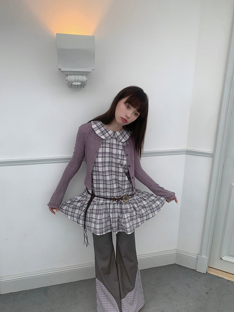 Plaid sleeveless dress + belt【s0000007609】