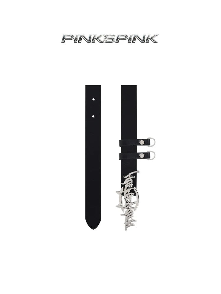 Leather black belt【s0000008695】