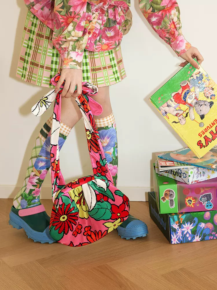 One shoulder ribbon print bag【s0000007766】