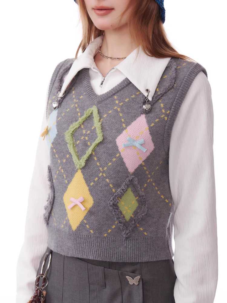 V-neck knit vest【s0000010181】