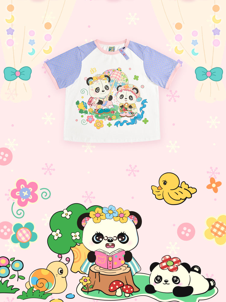 Panda umbrella print loose T-shirt【s0000007676】