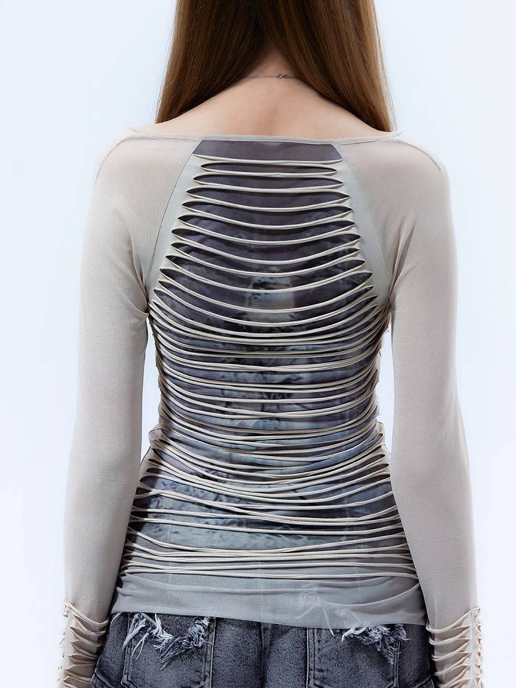 Mesh slim long sleeve shirt【s0000008007】