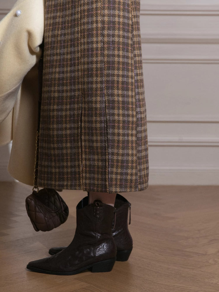 Purple smoke plaid slit skirt【s0000005816】