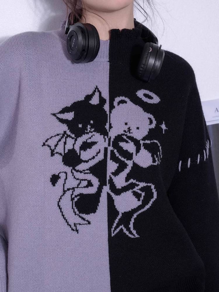 Black and purple loose sweater【s0000011298】