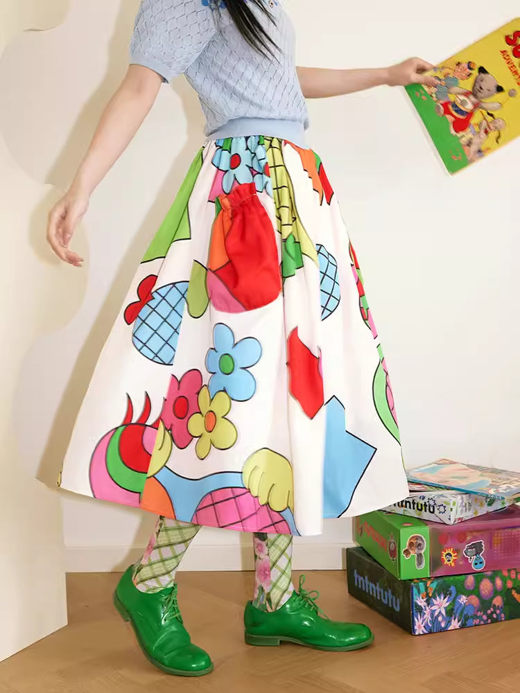 Big pocket print A-line skirt【s0000007772】