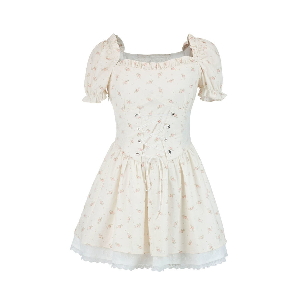 Retro floral short sleeve dress【s0000007419】