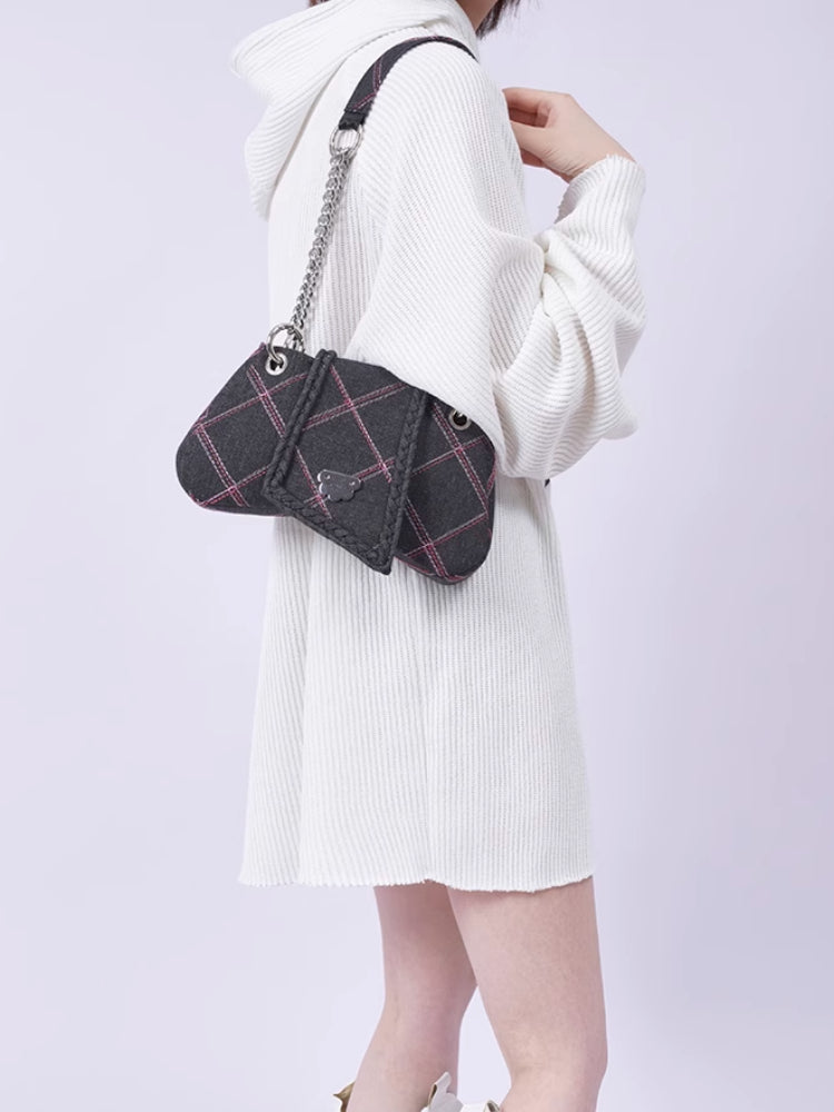 Plaid denim shoulder bag【s0000007317】