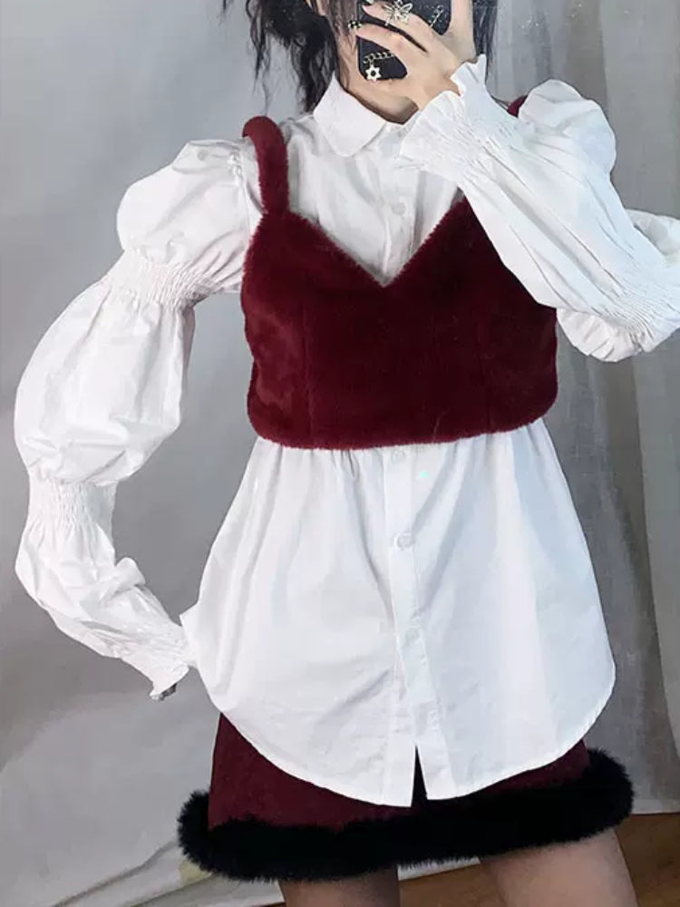 Puff sleeve design white shirt【s0000006235】