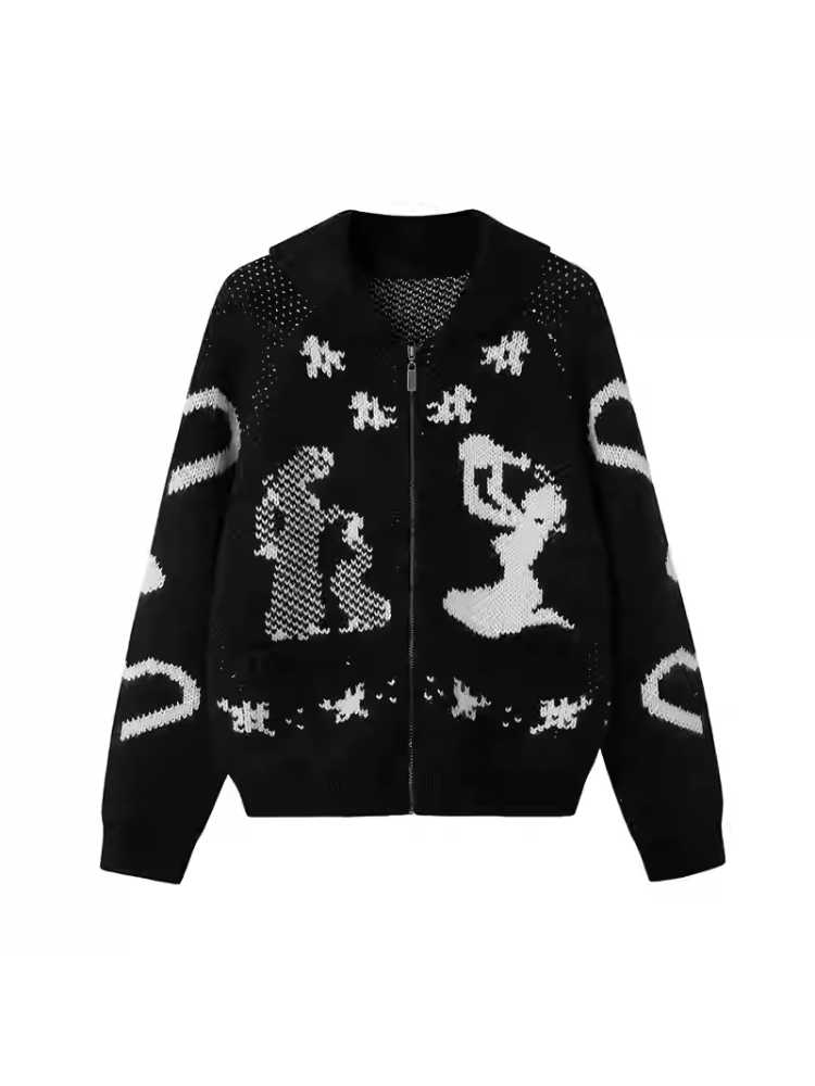 Classic print knit cardigan jacket【s0000010803】