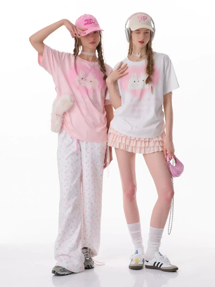 Loose Love Rabbit Print Short Sleeve T-Shirt【s0000007826】